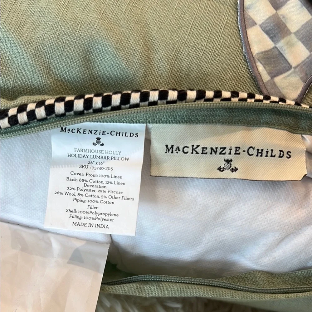 MacKenzie-Childs Farmhouse Holly Holiday Lumbar Pillow - 16”W x 26”L x 5”H
